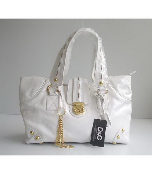 D & G Patent Leather Tote Bag_White